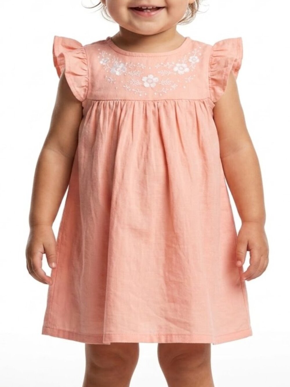H&M Coquette Cottagecore Embroidered Orange Ruffle Sleeve Cotton Baby Dress 18M
